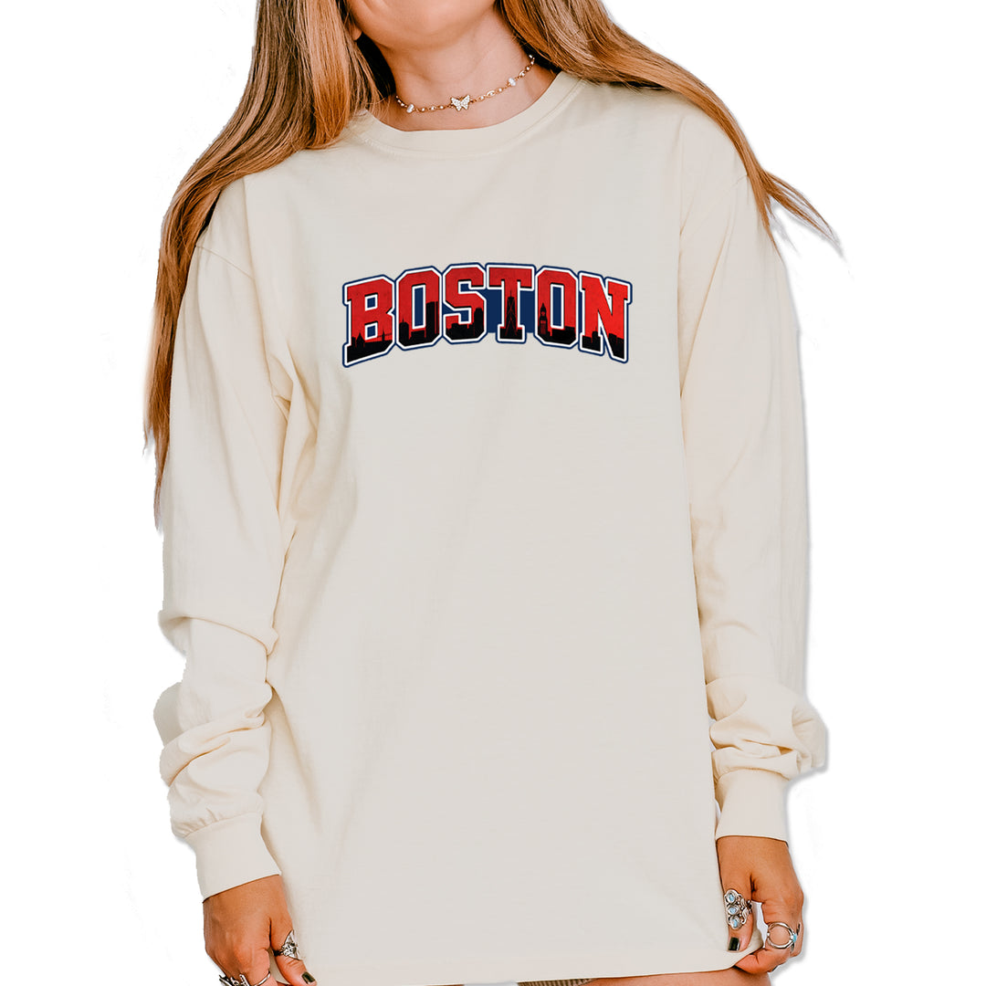 Boston City Pride Skyline Vintage Soft Long-Sleeve T-shirt Ivory