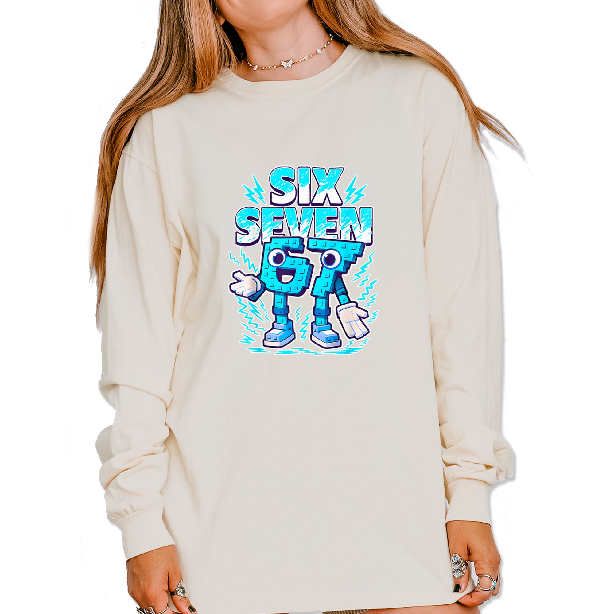 67 Brainrot Meme Slang Vintage Soft Long-Sleeve T-shirt Ivory