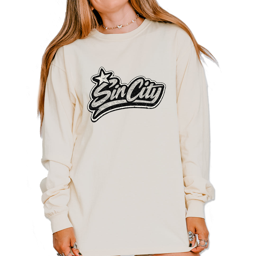 Sin City Vegas Retro Vintage Vintage Soft Long-Sleeve T-shirt Ivory
