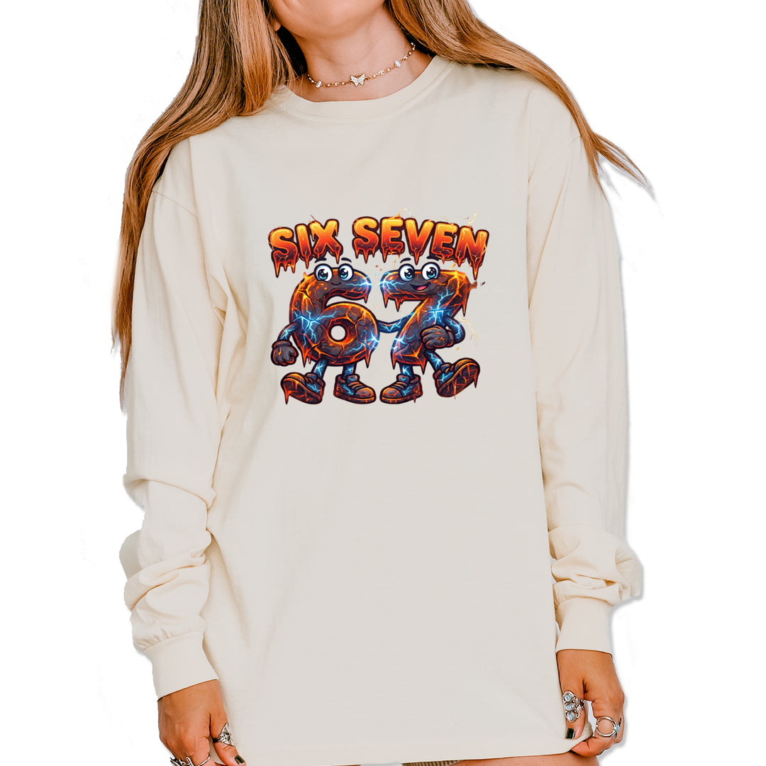 67 Lava Lightning Six Seven Meme Vintage Soft Long-Sleeve T-shirt Ivory