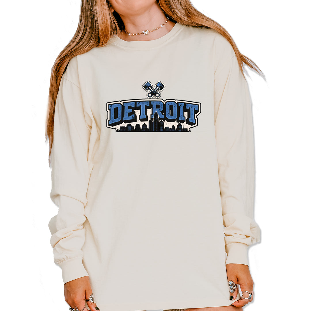 Detroit Motor City Retro Piston Vintage Soft Long-Sleeve T-shirt Ivory