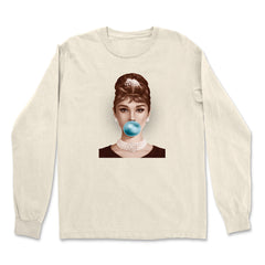 Audrey Hepburn Chewing Bubble Gum American Icon Vintage Soft Long-Sleeve T-shirt 