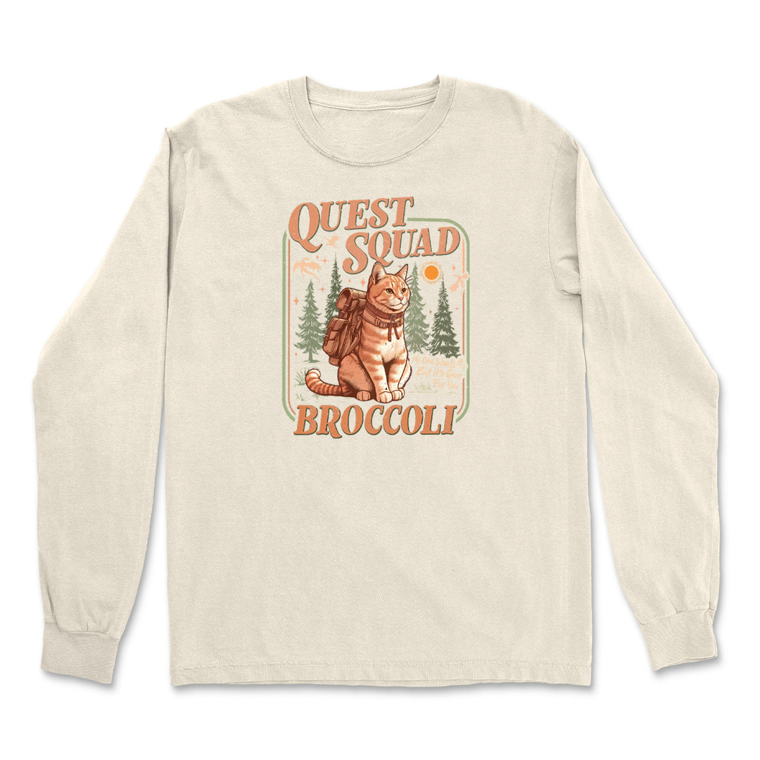 Quest Squad Broccoli Cat Fantasy Reader  Vintage Soft Long-Sleeve T-shirt 