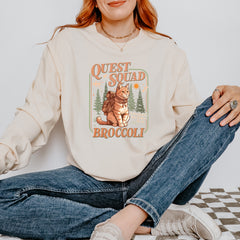 Quest Squad Broccoli Cat Fantasy Reader  Vintage Soft Long-Sleeve T-shirt 