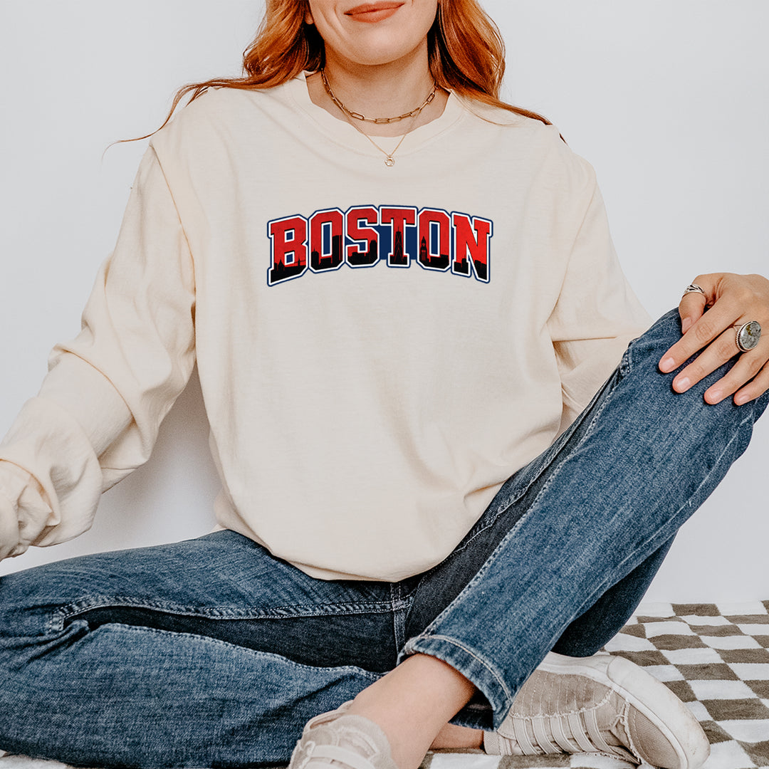 Boston City Pride Skyline Vintage Soft Long-Sleeve T-shirt 