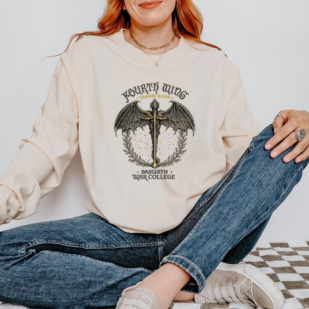 Fourth Wing Dragon Rider Vintage Basgiath War College Vintage Soft Long-Sleeve T-shirt 