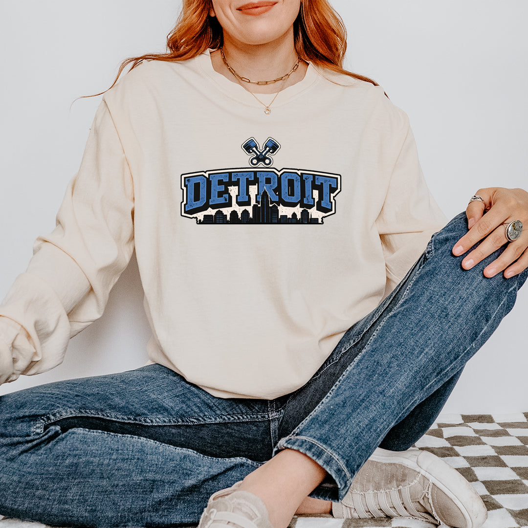 Detroit Motor City Retro Piston Vintage Soft Long-Sleeve T-shirt 