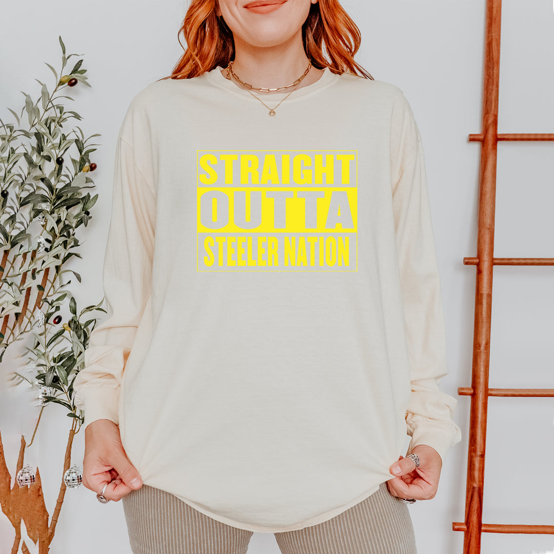 Straight Outta Steeler Nation Football  Vintage Soft Long-Sleeve T-shirt 