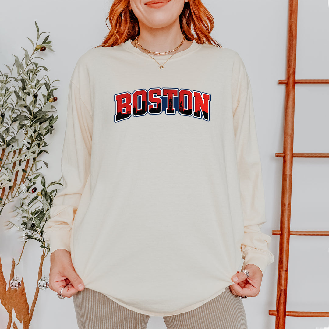 Boston City Pride Skyline Vintage Soft Long-Sleeve T-shirt 