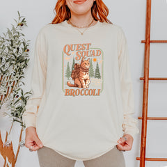 Quest Squad Broccoli Cat Fantasy Reader  Vintage Soft Long-Sleeve T-shirt 