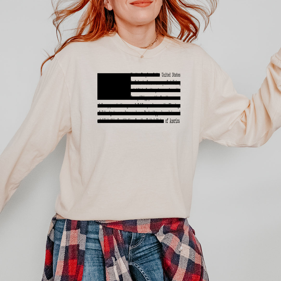 Redacted American Flag Vintage Soft Long-Sleeve T-shirt 