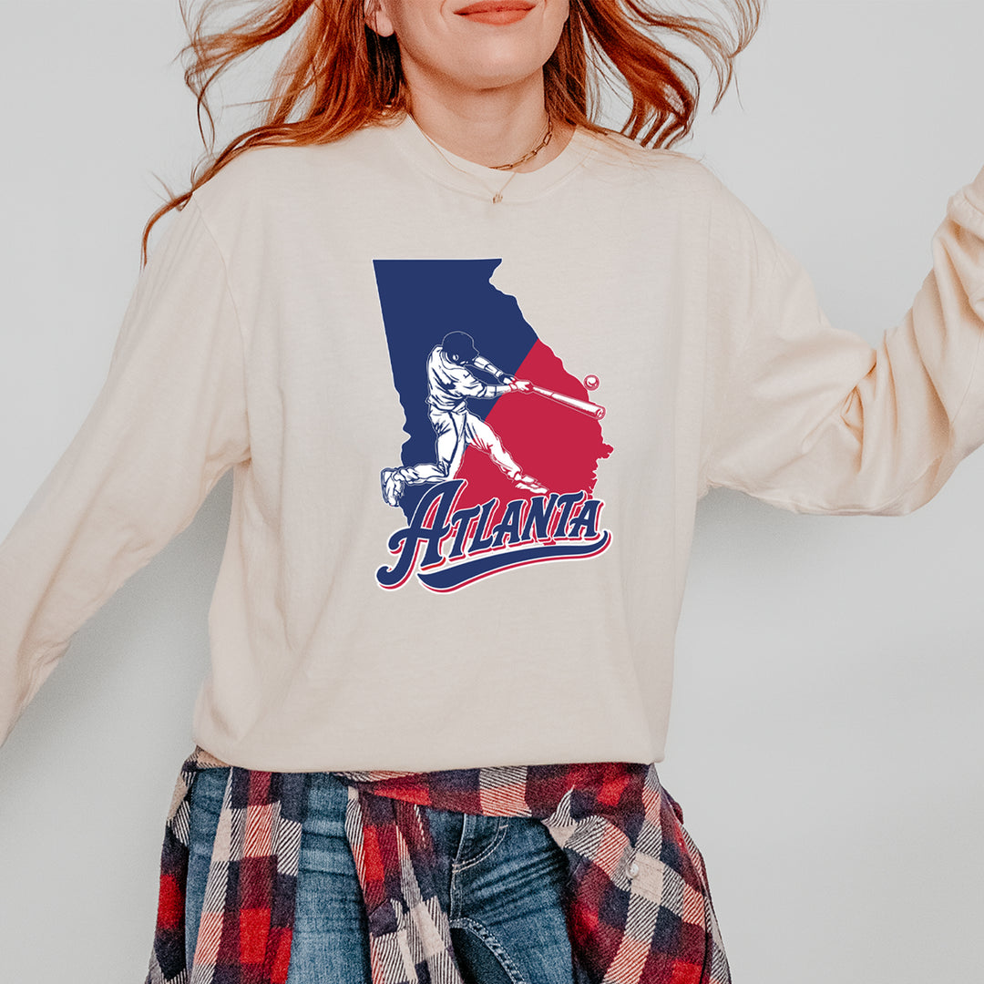 Atlanta Georgia Batter Up Vintage Soft Long-Sleeve T-shirt 
