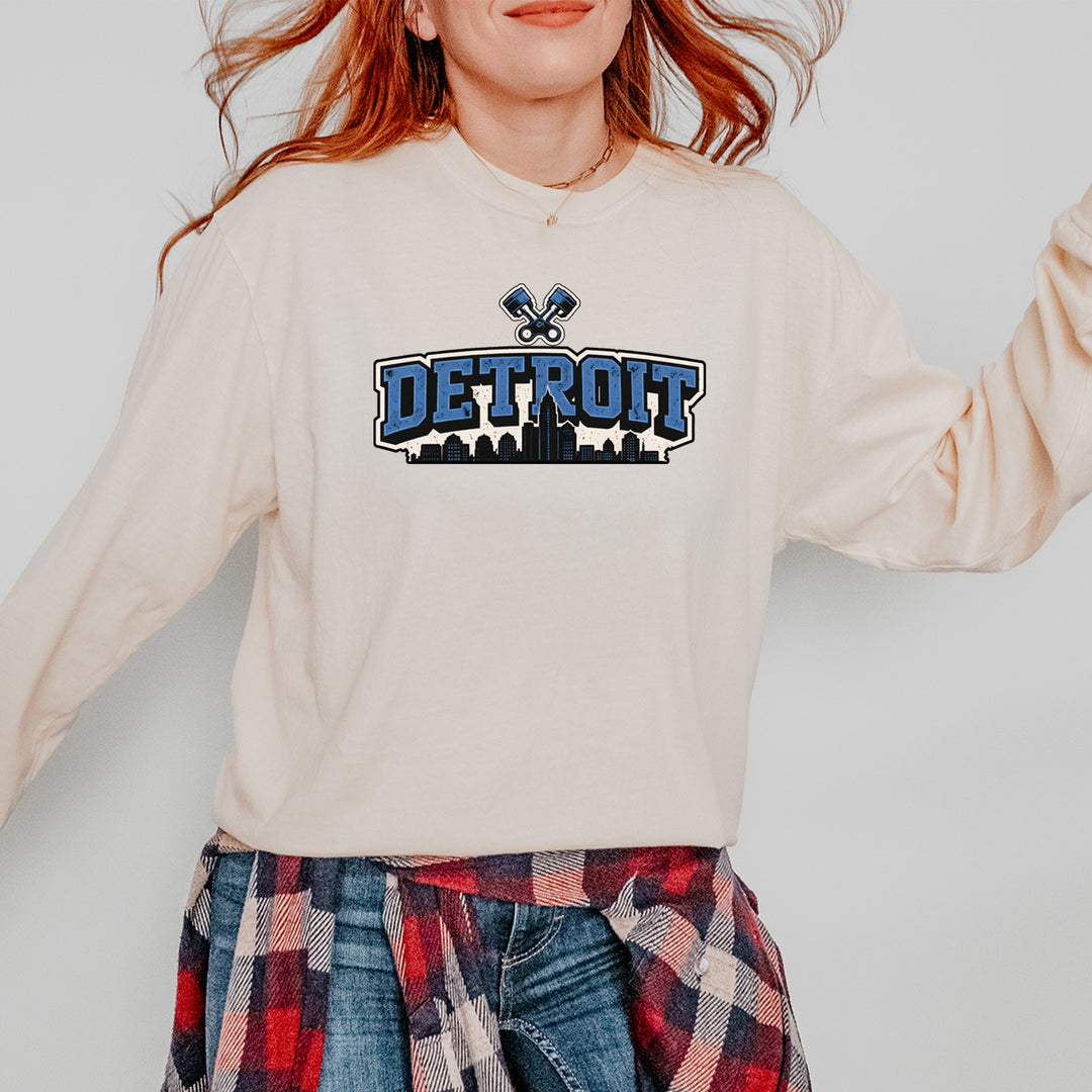 Detroit Motor City Retro Piston Vintage Soft Long-Sleeve T-shirt 