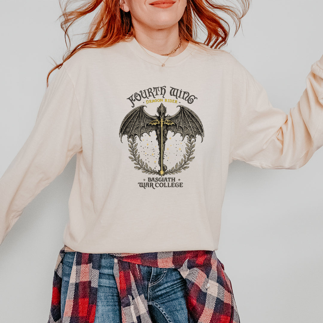 Fourth Wing Dragon Rider Vintage Basgiath War College Vintage Soft Long-Sleeve T-shirt 
