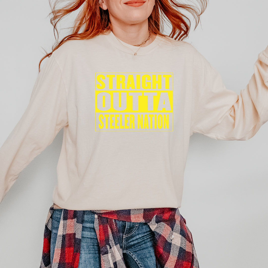 Straight Outta Steeler Nation Football  Vintage Soft Long-Sleeve T-shirt 