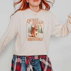 Quest Squad Broccoli Cat Fantasy Reader  Vintage Soft Long-Sleeve T-shirt 