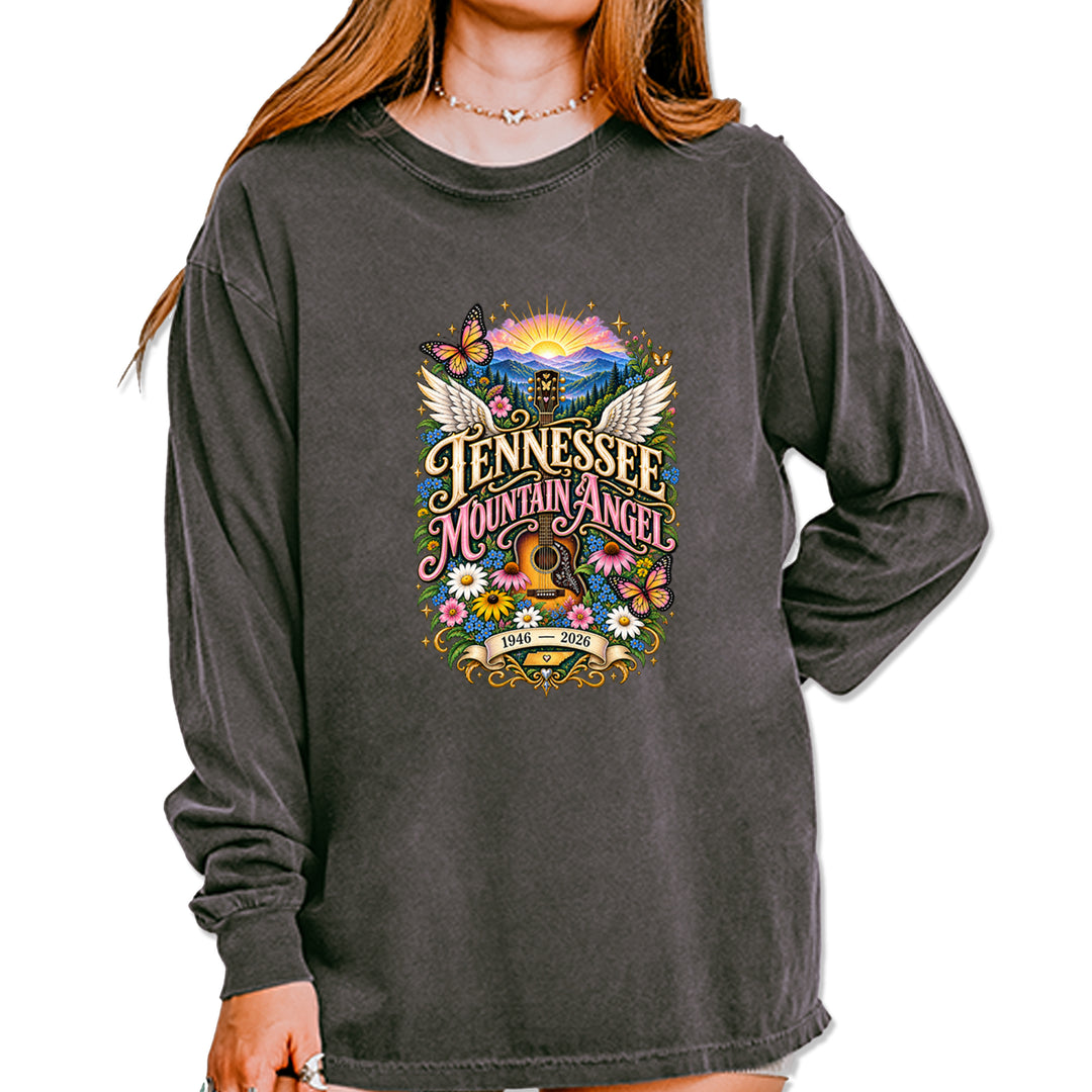 Tennessee Mountain Angel Wings Dolly Vintage Soft Long-Sleeve T-shirt Pepper