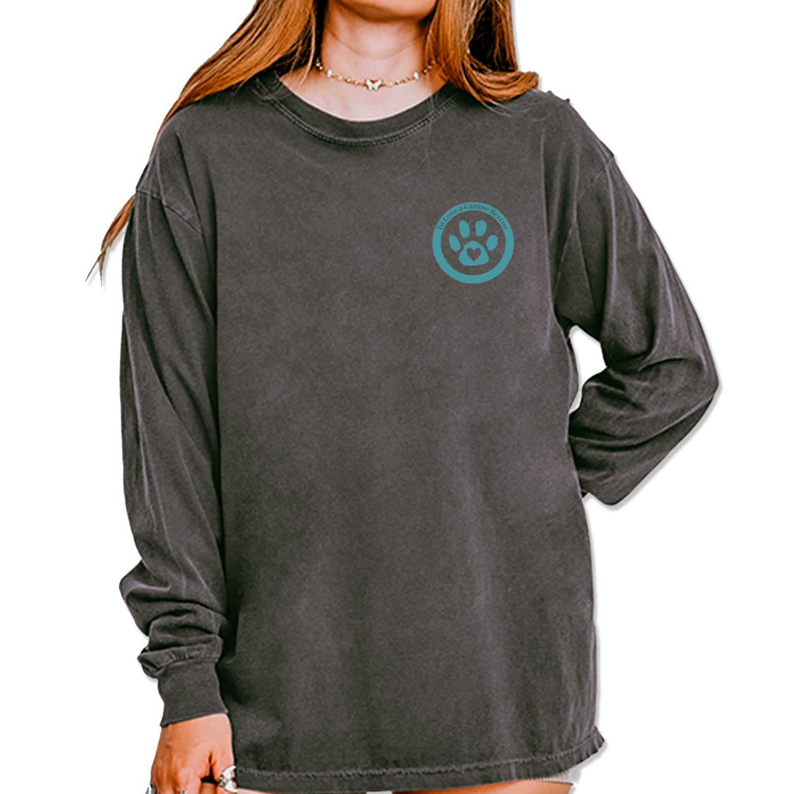 TLC To Love a Canine Dog Rescue Teal Vintage Soft Long-Sleeve T-shirt Pepper