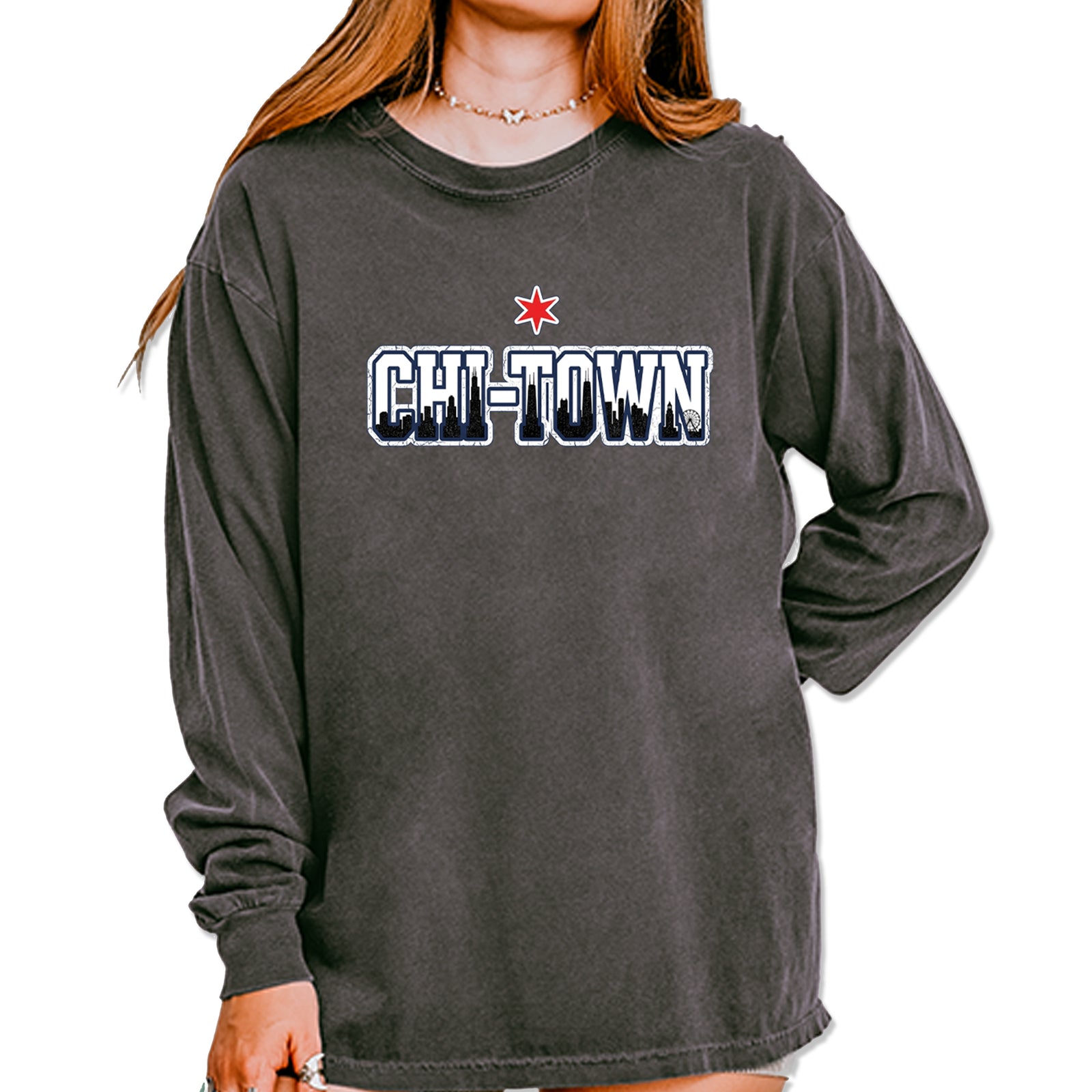 Chicago Chi-Town City Pride Vintage Soft Long-Sleeve T-shirt Pepper