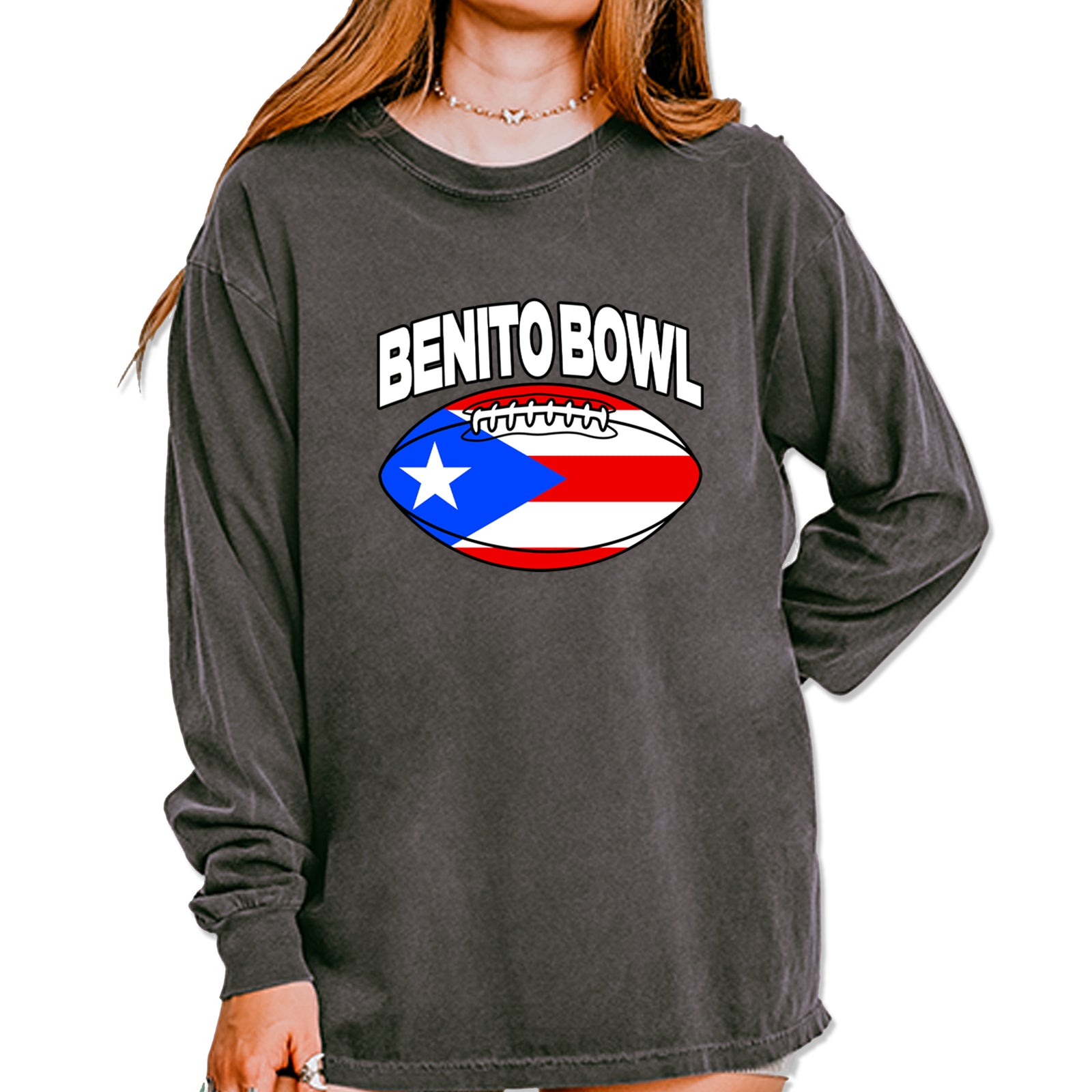Benito Bowl Puerto Rico Football Vintage Soft Long-Sleeve T-shirt Pepper