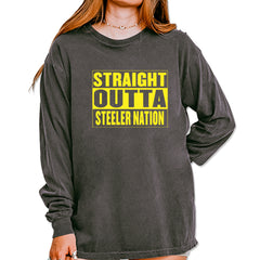 Straight Outta Steeler Nation Football  Vintage Soft Long-Sleeve T-shirt Pepper
