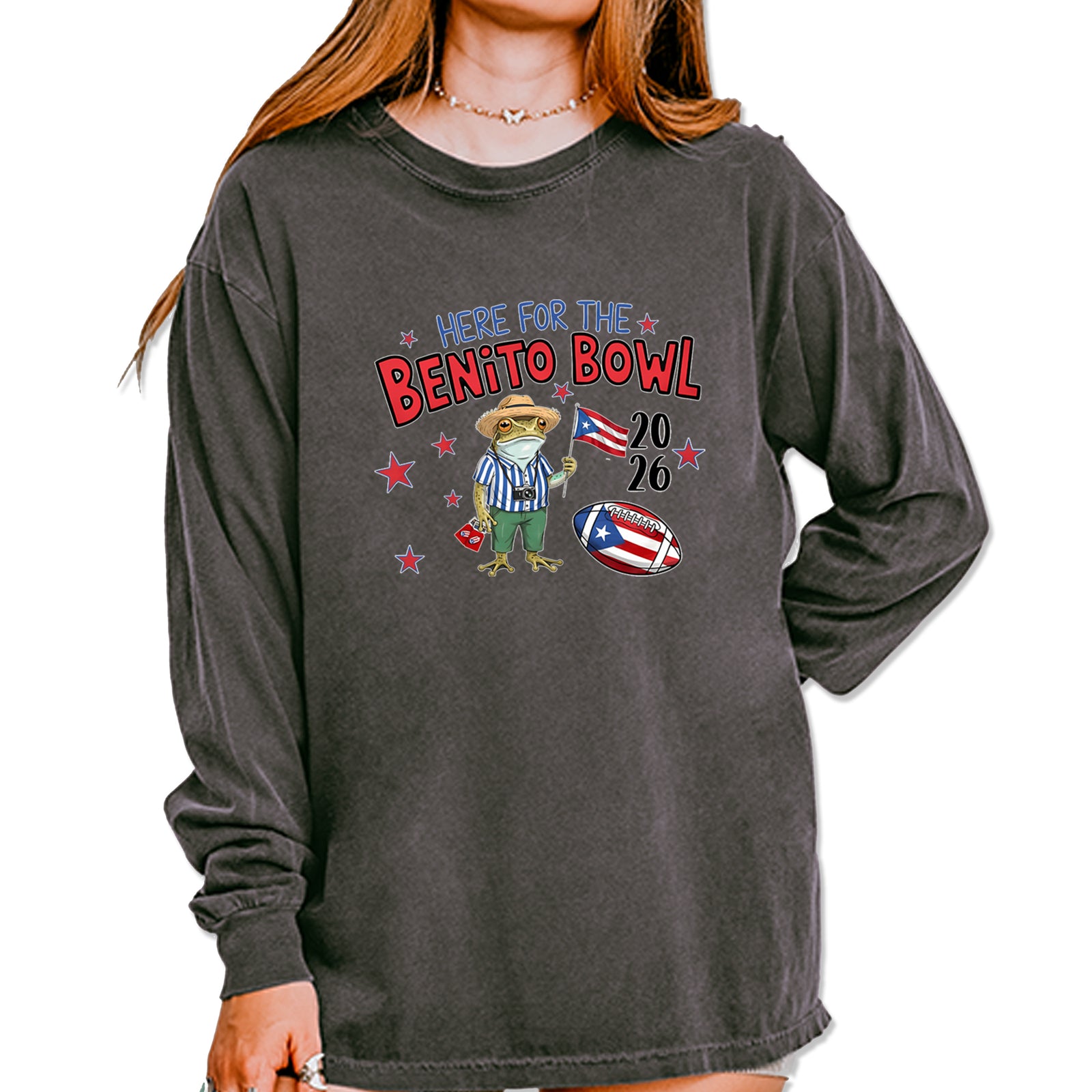 Frog Here for the Benito Bowl Football Vintage Soft Long-Sleeve T-shirt Pepper