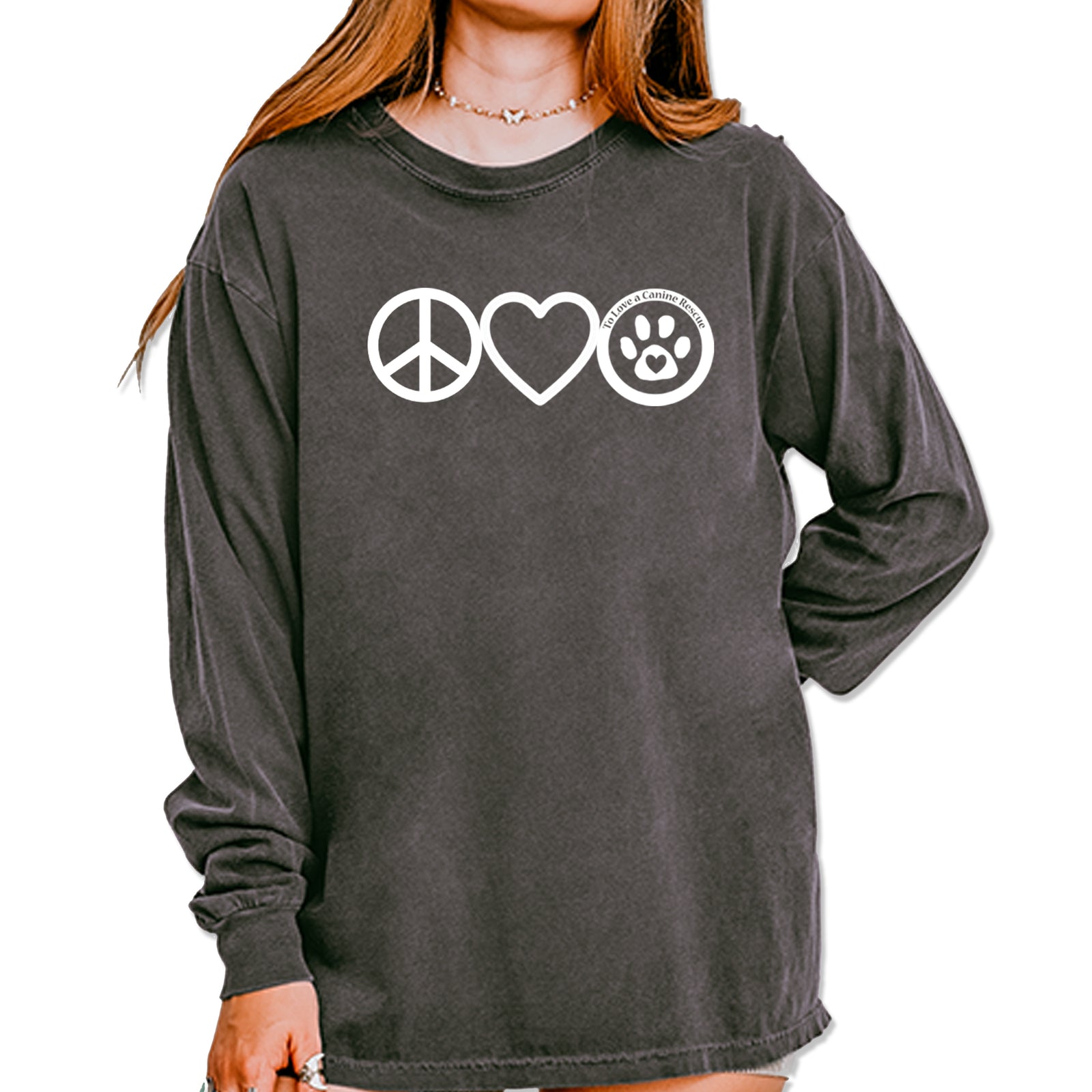 Peace, Love and TLC Dog Rescue Vintage Soft Long-Sleeve T-shirt Pepper