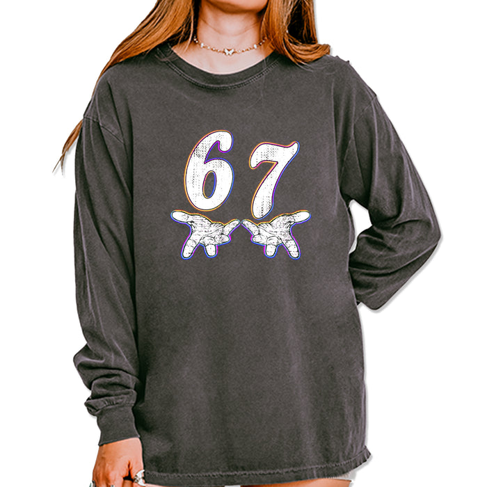 67 Hands Meme Viral Drill Vintage Soft Long-Sleeve T-shirt