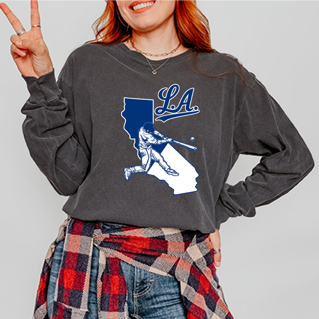 Los Angeles Baseball Batter Up Vintage Soft Long-Sleeve T-shirt 