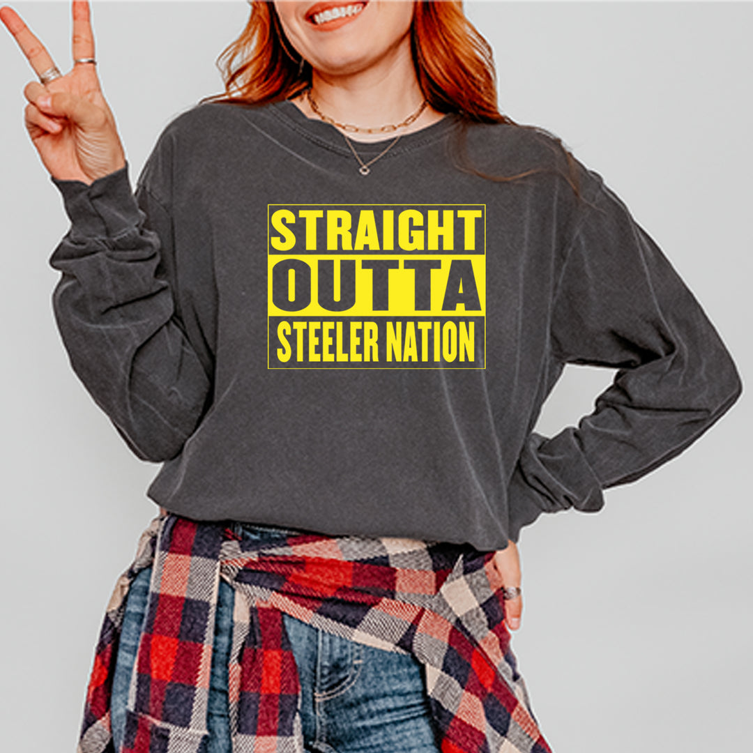 Straight Outta Steeler Nation Football  Vintage Soft Long-Sleeve T-shirt 