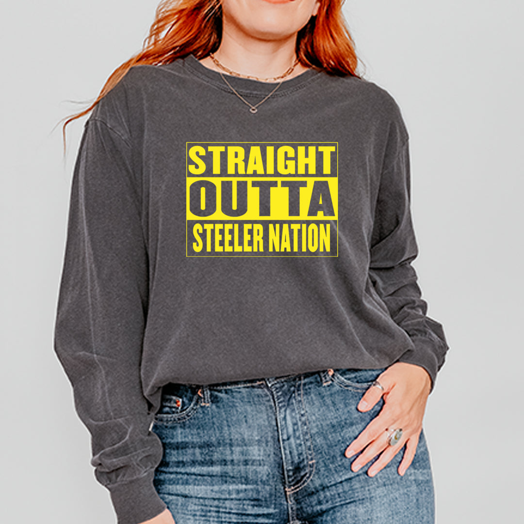 Straight Outta Steeler Nation Football  Vintage Soft Long-Sleeve T-shirt 