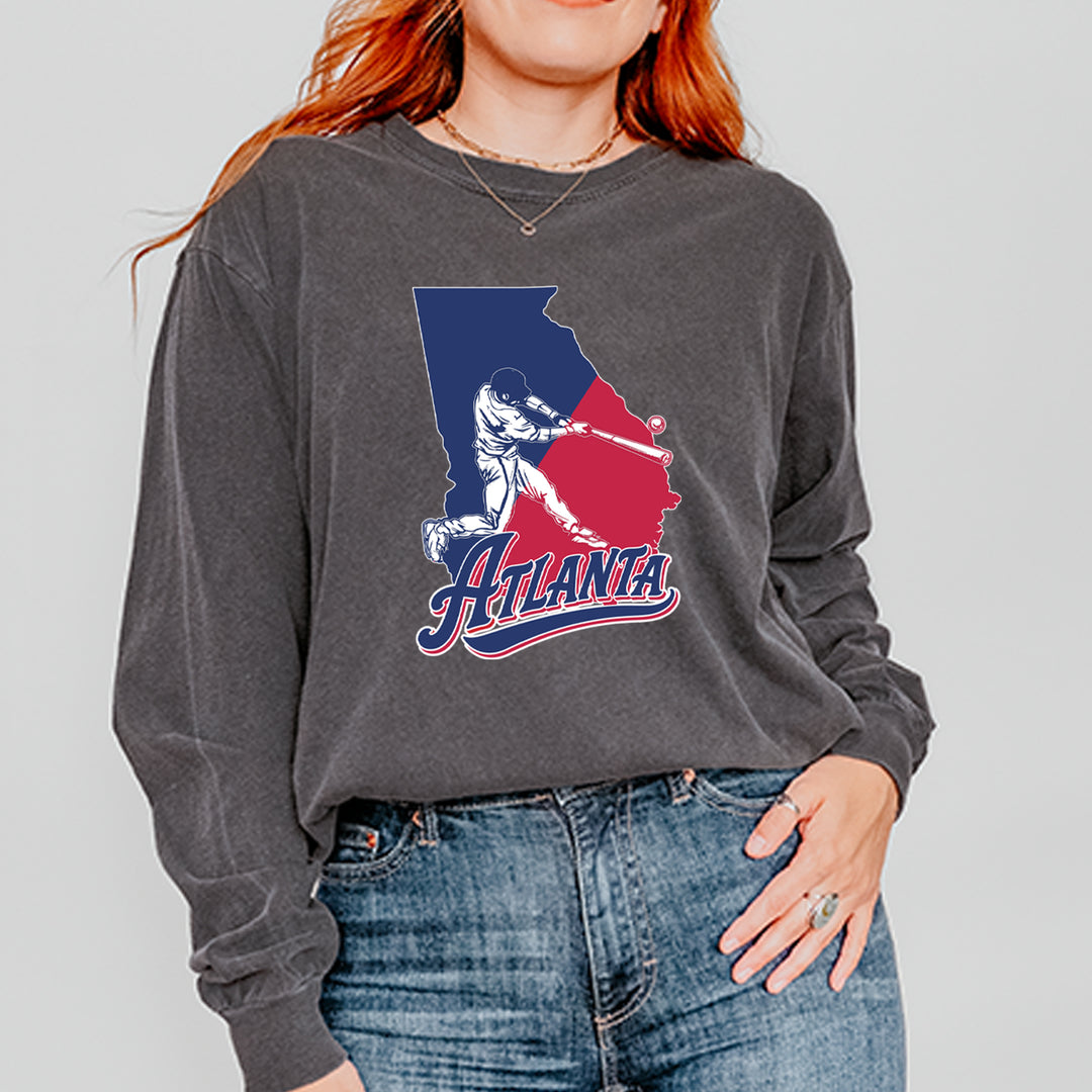 Atlanta Georgia Batter Up Vintage Soft Long-Sleeve T-shirt 