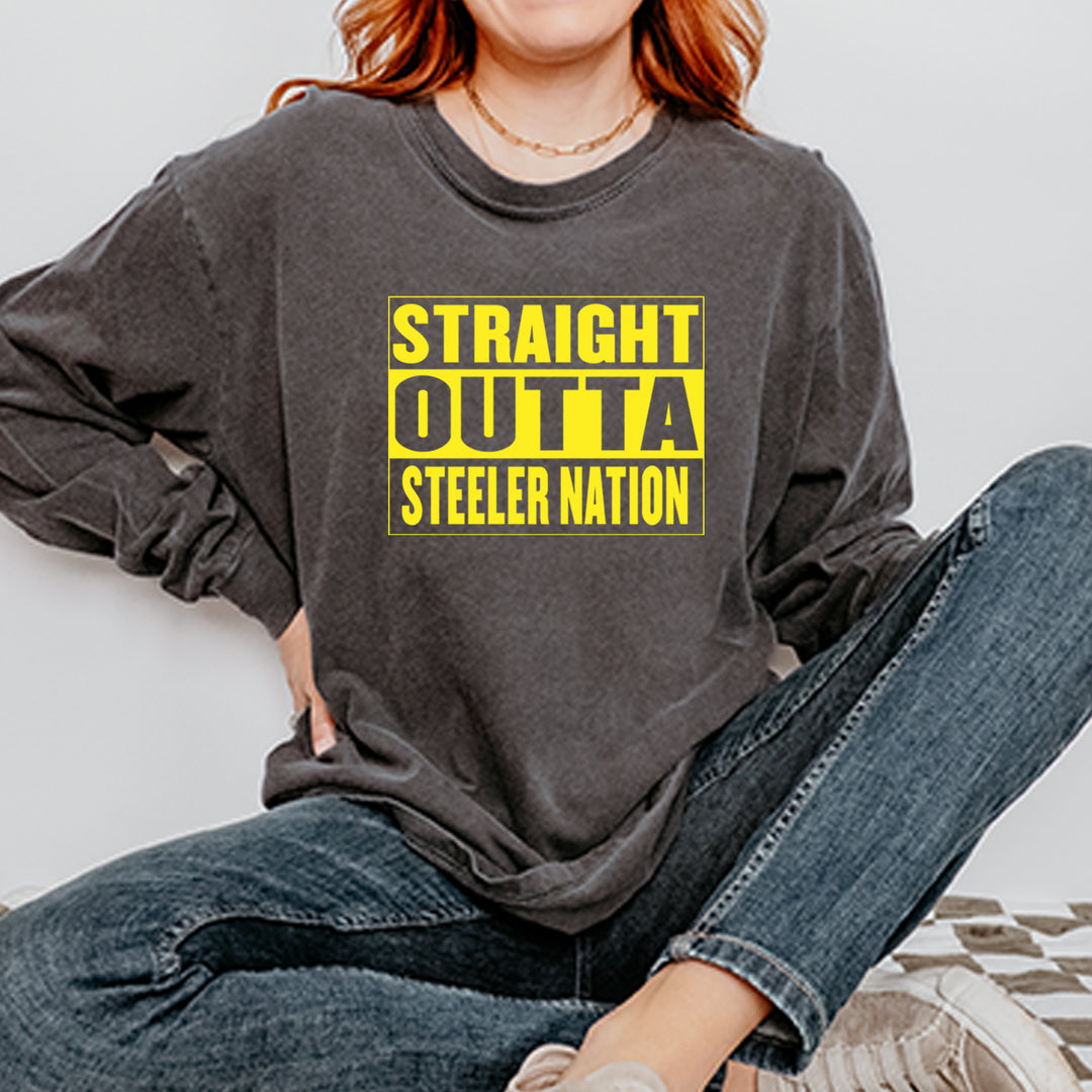 Straight Outta Steeler Nation Football  Vintage Soft Long-Sleeve T-shirt 