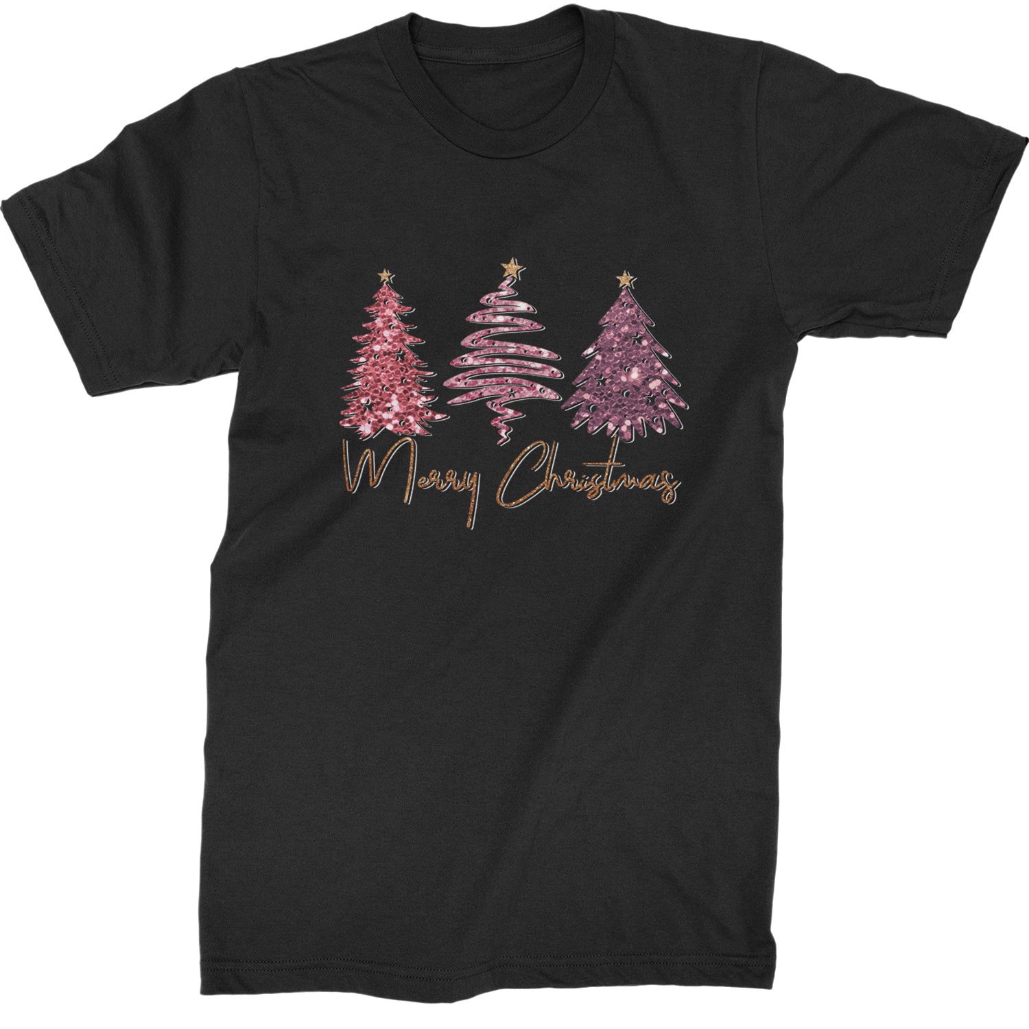 Merry Christmas Faux Glitter Trees  Mens T-shirt Yellow