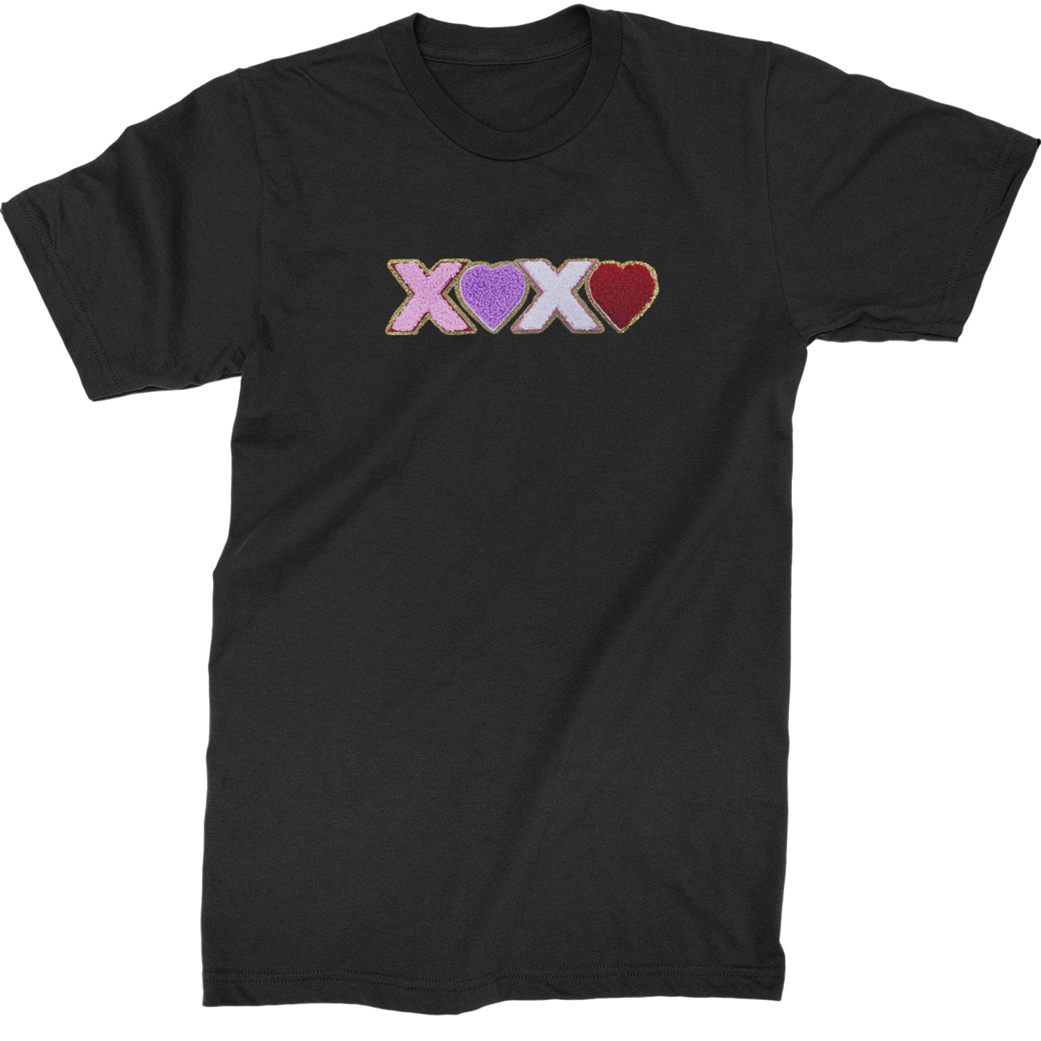 XOXO Chenille Patch Valentines Days  Mens T-shirt Black