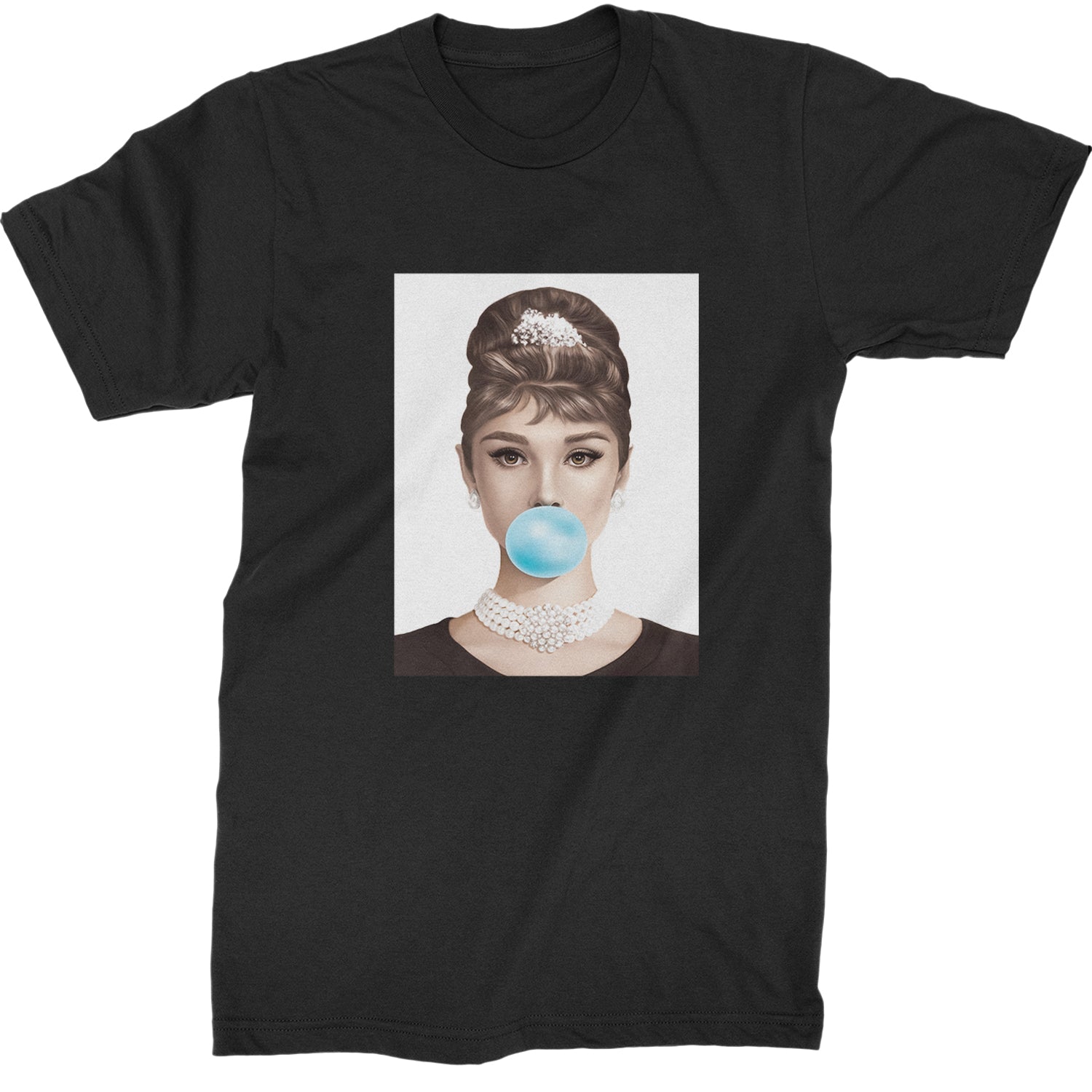 Audrey Hepburn Chewing Bubble Gum American Icon Mens T-shirt Black