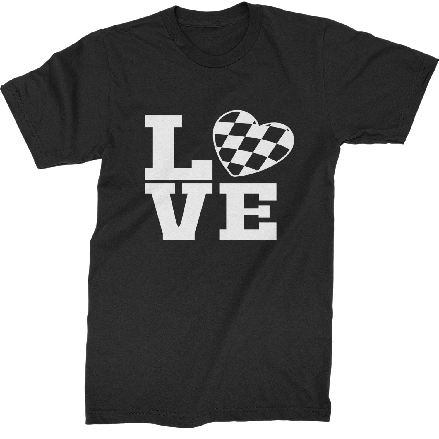 Love Racing Checkered Flag Heart Mens T-shirt Black