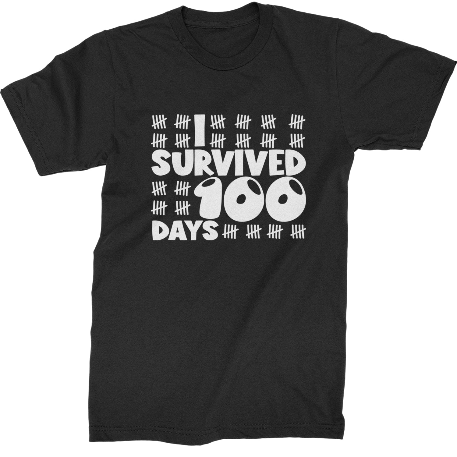 I Survived 100 Days Tally Marks Mens T-shirt Black