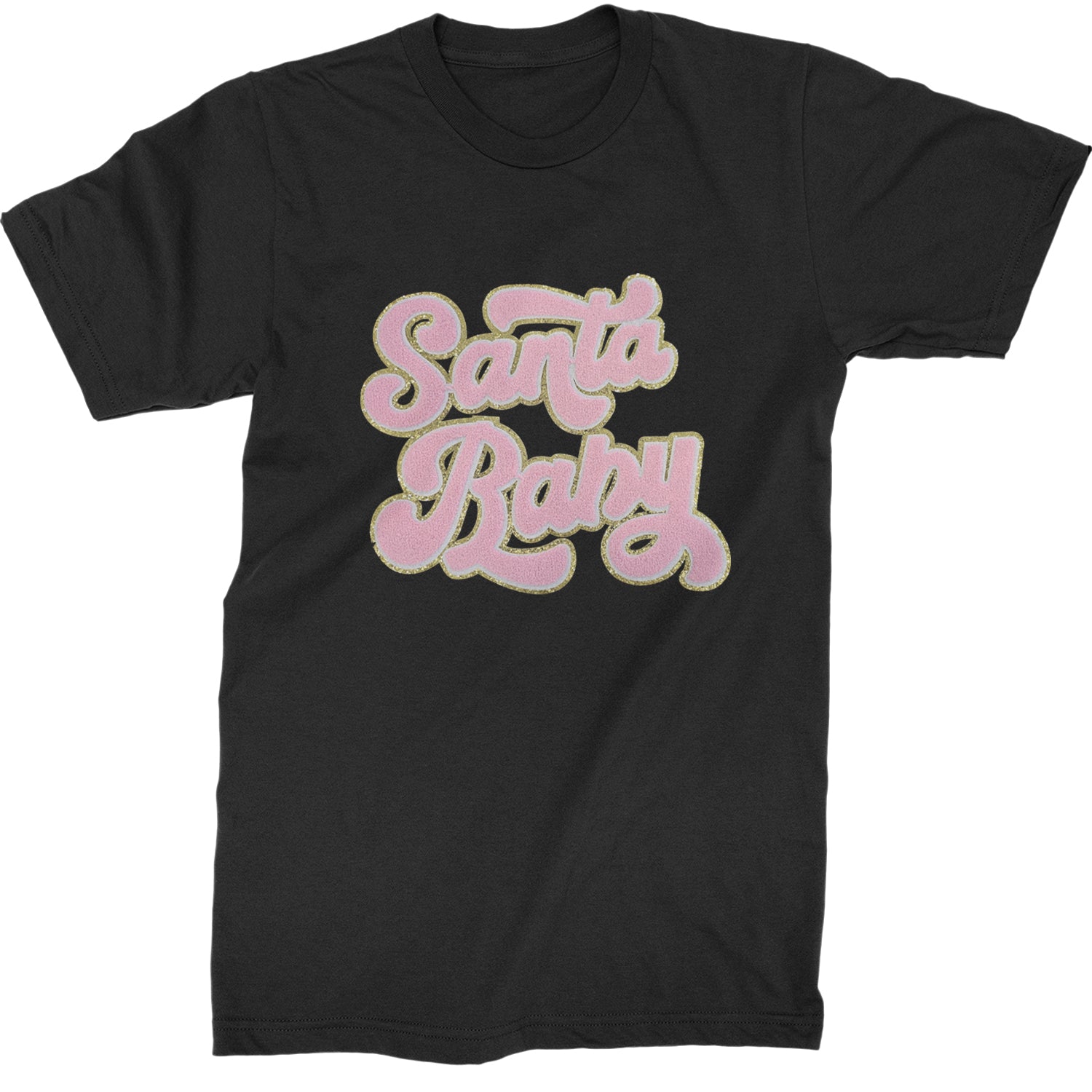 Pink Santa Baby Chenille Patch  Mens T-shirt Black