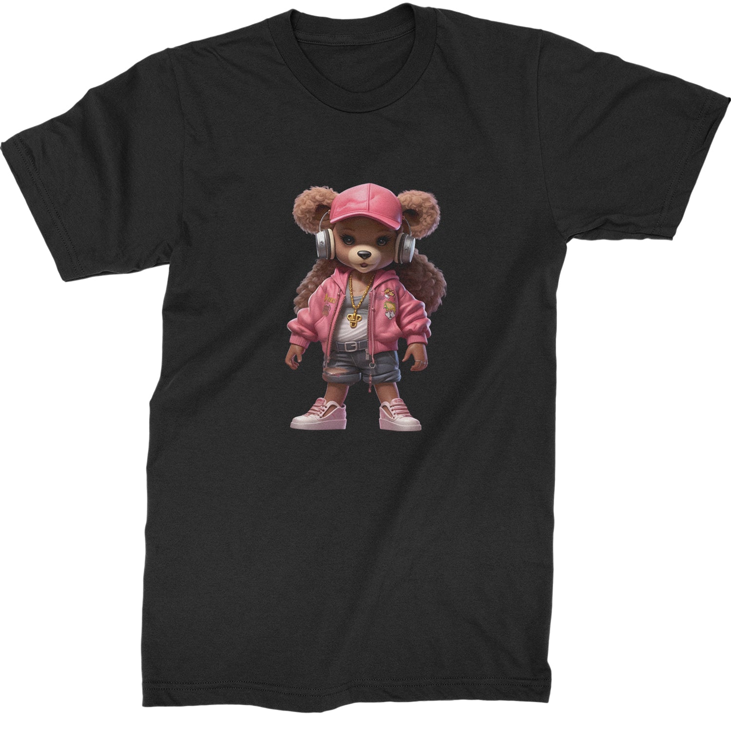 Pink Female Urban Graffiti Bear  Mens T-shirt Black