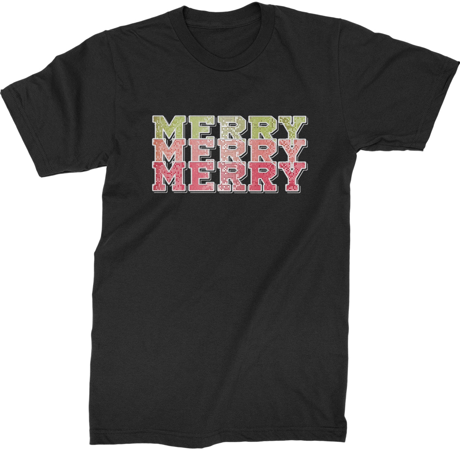 Merry Merry Merry Faux Sequins  Mens T-shirt Black