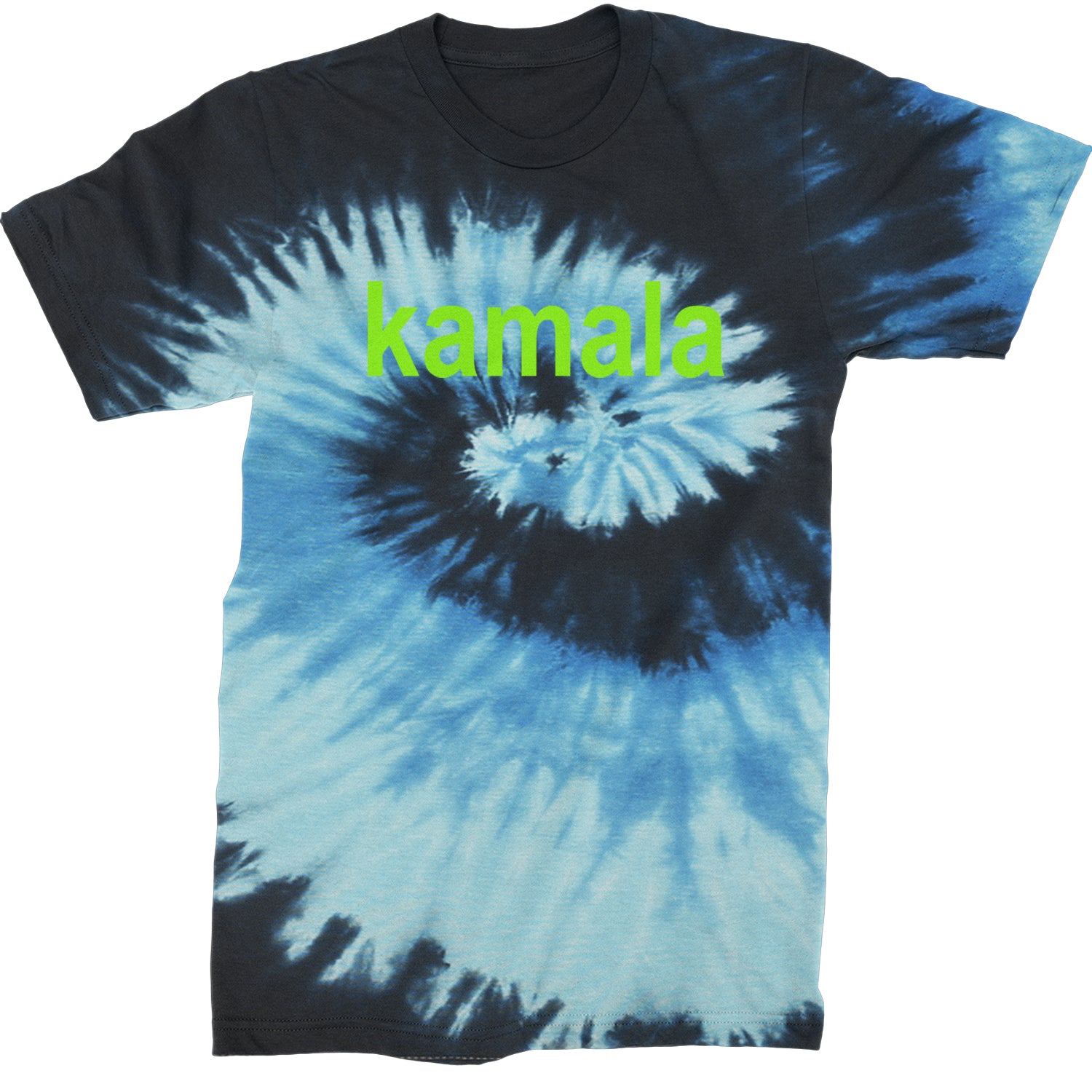 Kamala Bright Green Brat Coconut Tree Mens T-shirt Tie-Dye Blue Ocean