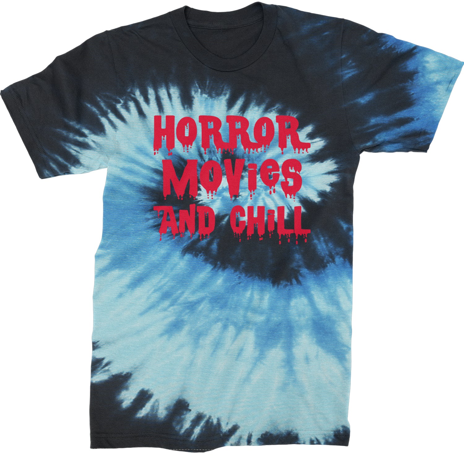 Horror Movies and Chill Mens T-shirt Tie-Dye Blue Ocean