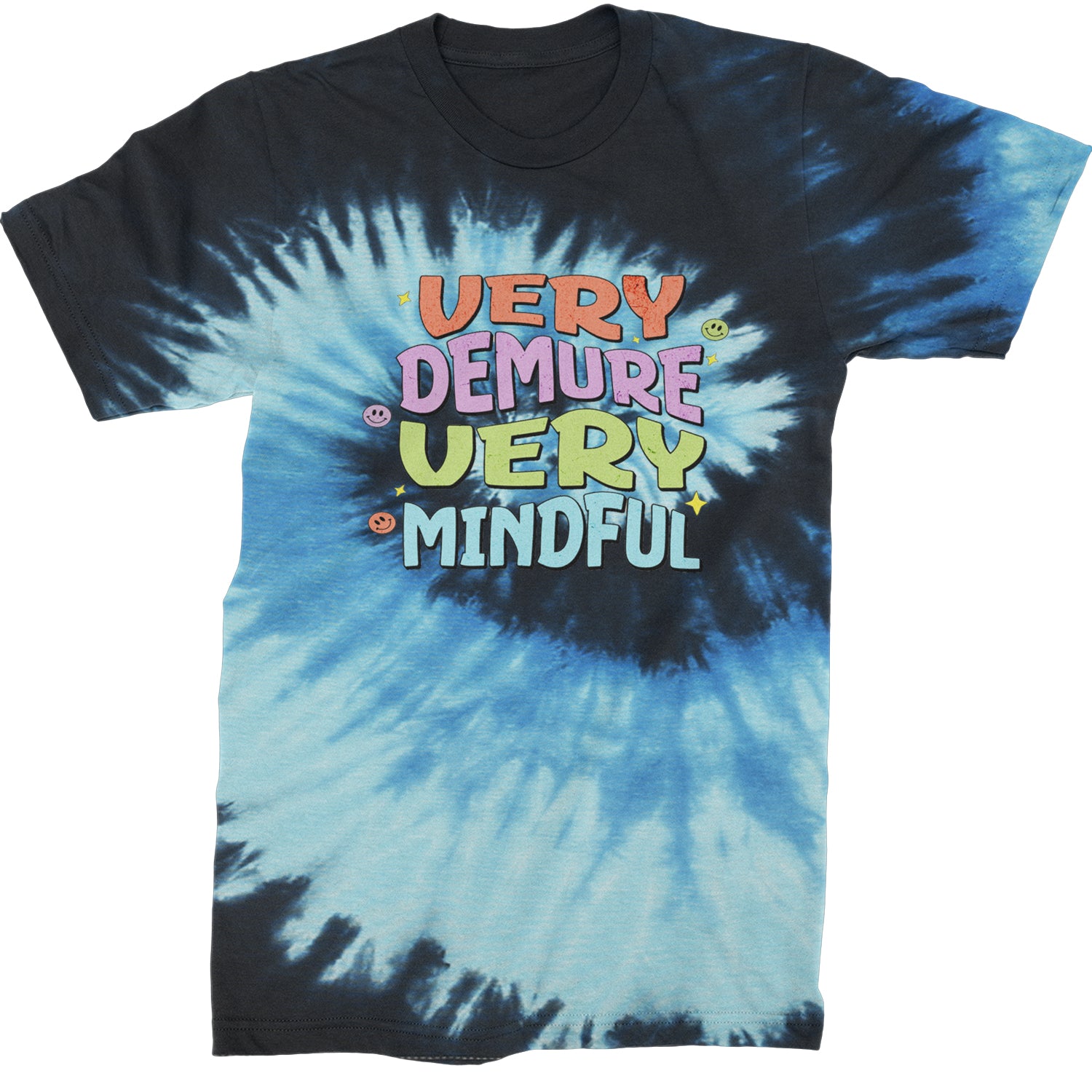 Very Demure, Very Mindful Mens T-shirt Tie-Dye Blue Ocean