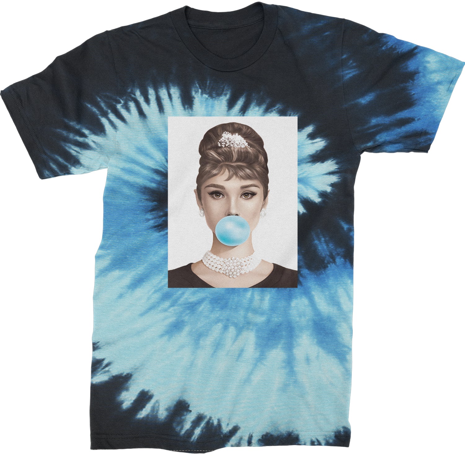 Audrey Hepburn Chewing Bubble Gum American Icon Mens T-shirt Tie-Dye Blue Ocean