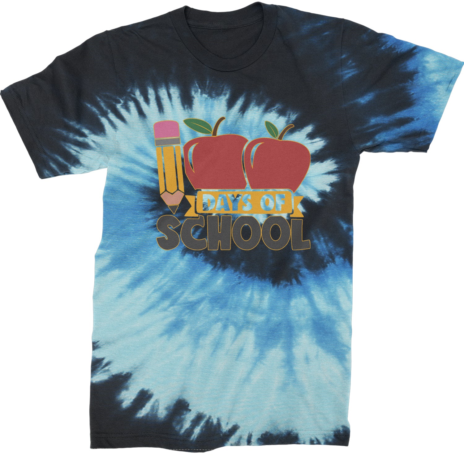 100 Days Of School Apple Pencil  Mens T-shirt Tie-Dye Blue Ocean