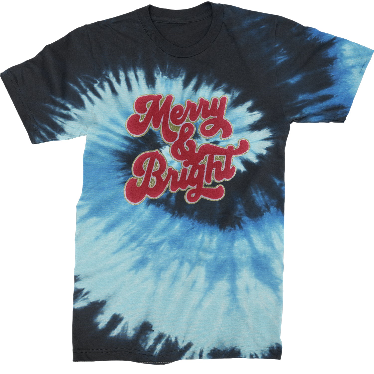 Merry & Bright Chenille Glitter  Mens T-shirt Tie-Dye Blue Ocean