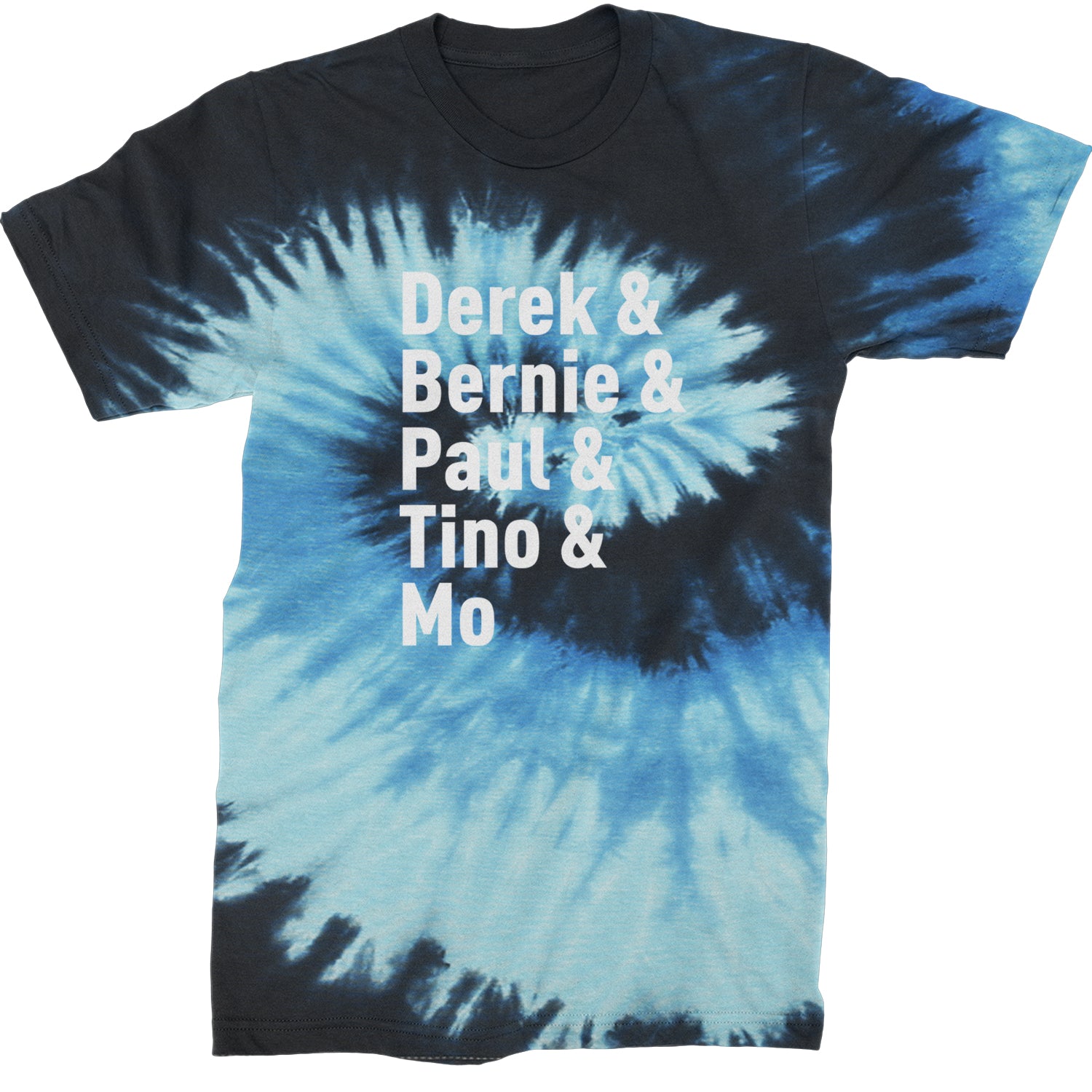 Derek & Bernie & Paul & Tino & Mo Mens T-shirt Tie-Dye Blue Ocean