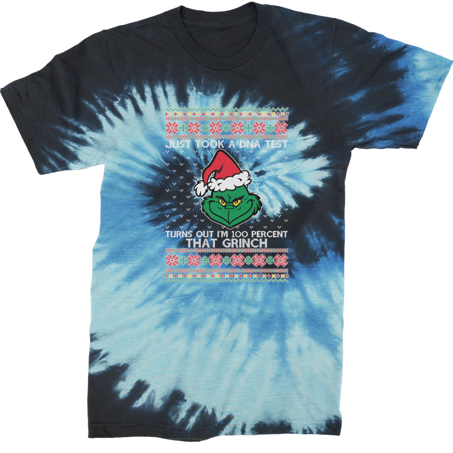 One Hundred Percent That Gr-nch Ugly Christmas Mens T-shirt Tie-Dye Blue Ocean