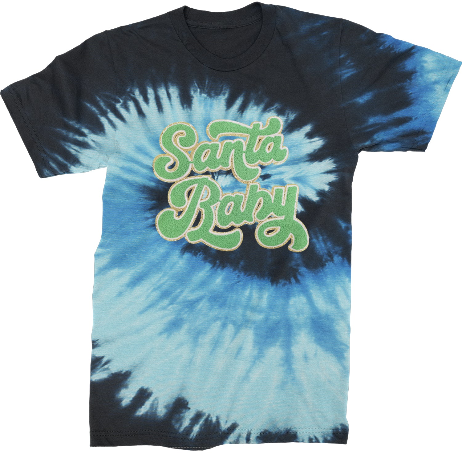 Green Santa Baby Chenille Patch  Mens T-shirt Tie-Dye Blue Ocean